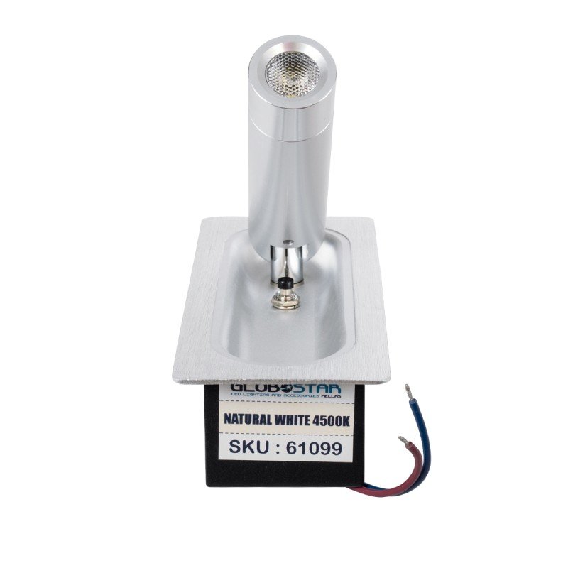 GLOBOSTAR® MANHATTAN 61099 Μοντέρνο Φωτιστικό Τοίχου - Απλίκα Ξενοδοχείου Reading Light LED 3W 405lm 36° AC 220-240V IP20 Φυσικό Λευκό 4500K - Bridgelux COB Chip & TÜV SÜD Driver - Νίκελ Βούρτσας - Μ7 x Π7 x Υ17cm - 3 Χρόνια Εγγύηση