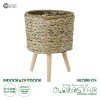GloboStar® Artificial Garden SKOPELOS 20296 Διακοσμητικό Πλεκτό Καλάθι - Κασπώ Γλάστρα - Flower Pot Μπεζ με Καφέ Φ26cm x Υ36cm
