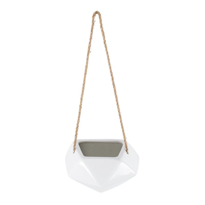 GloboStar® Artificial Garden HERAKLIO 20467 Κρεμαστό Πήλινο Κεραμικό Κασπώ Γλάστρα - Flower Pot Λευκό Μ13.5 x Π15.5 x Υ37cm