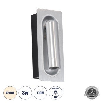 GLOBOSTAR® MANHATTAN 61099 Μοντέρνο Φωτιστικό Τοίχου - Απλίκα Ξενοδοχείου Reading Light LED 3W 405lm 36° AC 220-240V IP20 Φυσικό Λευκό 4500K - Bridgelux COB Chip & TÜV SÜD Driver - Νίκελ Βούρτσας - Μ7 x Π7 x Υ17cm - 3 Χρόνια Εγγύηση