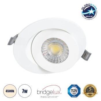 GLOBOSTAR® LEXIS JOINT 60990 Χωνευτό Κινούμενο Downlight Σποτ LED 7W 680lm 45° AC 220-240V Αδιάβροχο IP44 Φυσικό Λευκό 4500K - Bridgelux SMD Chip & TÜV SÜD Driver - Λευκό Ματ - Μ12 x Π12 x Υ3.1cm / Q9cm - 5 Χρόνια Εγγύηση