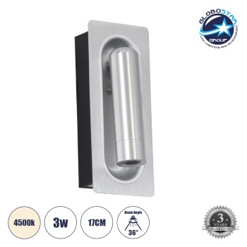 GLOBOSTAR® MANHATTAN 61099 Μοντέρνο Φωτιστικό Τοίχου - Απλίκα Ξενοδοχείου Reading Light LED 3W 405lm 36° AC 220-240V IP20 Φυσικό Λευκό 4500K - Bridgelux COB Chip & TÜV SÜD Driver - Νίκελ Βούρτσας - Μ7 x Π7 x Υ17cm - 3 Χρόνια Εγγύηση