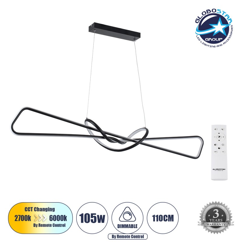 GLOBOSTAR® DOLORES 61279 Μοντέρνο Κρεμαστό Φωτιστικό Οροφής LED 105W 11760lm 300° AC 220-240V IP20 Ρυθμιζόμενο Λευκό CCT με Χειριστήριο από 2700K έως 6000K Dimmable - Lumileds SMD Chip - Μαύρο Ματ - Μ110 x Π17 x Υ17.5cm - 3 Χρόνια Εγγύηση GLOBOSTAR® DOLORES 61279 Μοντέρνο Κρεμαστό Φωτιστικό Οροφής LED 105W 11760lm 300° AC 220-240V IP20 Ρυθμιζόμενο Λευκό CCT με Χειριστήριο από 2700K έως 6000K Dimmable - Lumileds SMD Chip - Μαύρο Ματ - Μ110 x Π17 x Υ17.5cm - 3 Χρόνια Εγγύηση