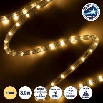 GLOBOSTAR® LIGHTUBE 70602 Φωτοσωλήνας LED 3.9W/m 156lm/m 360° DC 220-240V Αδιάβροχο IP65 36 x Diode Chip/m Θερμό Λευκό 2700K Dimmable - Μ100 x Π1.2 x Υ1.2cm - 2 Χρόνια Εγγύηση