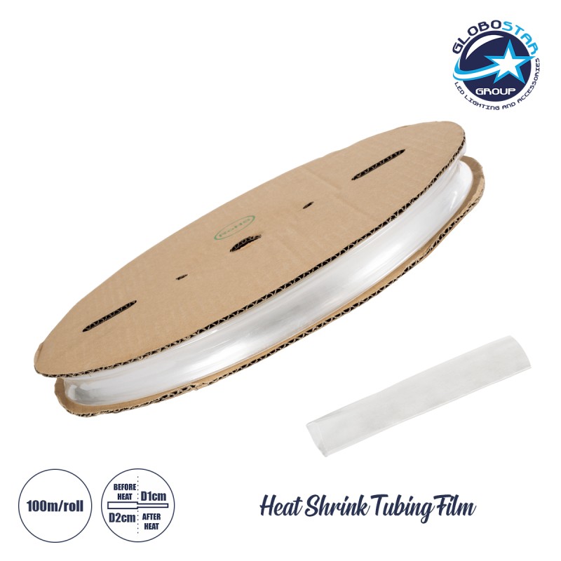 GLOBOSTAR® SHRINKTUBE 79968 Θερμοσυστελλόμενο Μακαρόνι Στεγανοποίησης για Neon Flex LED Αδιάβροχο IP65 - Διάφανο - Μ10000 x Π2 x Υ2cm/Π1 x Υ1cm - Ρολό 100 Μέτρων