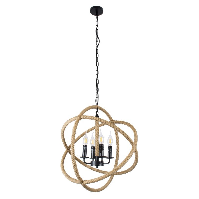GLOBOSTAR® VITRUVIAN 01141 Boho Κρεμαστό Φωτιστικό Οροφής με Ντουί 4 x E14 AC 220-240V IP20 - Μαύρο & Μπεζ - Μ53 x Π53 x Υ53cm