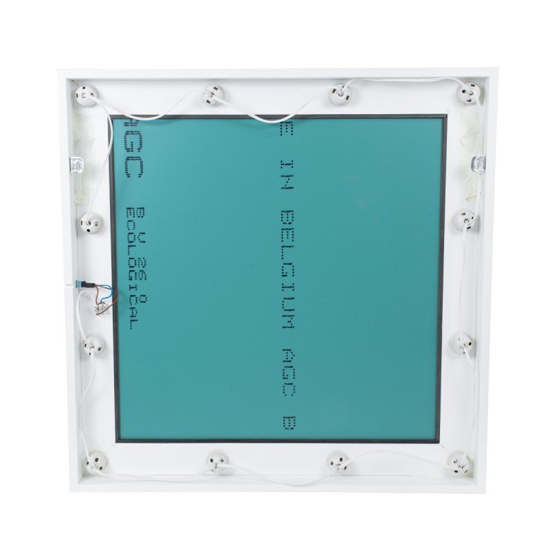 GloboStar® MAKEUP MIRROR-80x80-4 Μοντέρνος Καθρέπτης Μακιγιάζ με Πλαίσιο Φυσικού Ξύλου με Διακόπτη On/Off 12 x E27 AC220-240V - Μ80 x Π7 x Υ80cm - Λευκή Λάκα
