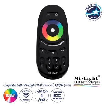 GLOBOSTAR® MiBOXER-FUT096-B 71410 Ασύρματο Χειριστήριο Αφής 4 Ζωνών RGBW DC 3V(2 x AAA) IP20 - RF 2.4GHz - Μαύρο - Μ12 x Π5.4 x Υ2cm - 3 Χρόνια Εγγύηση