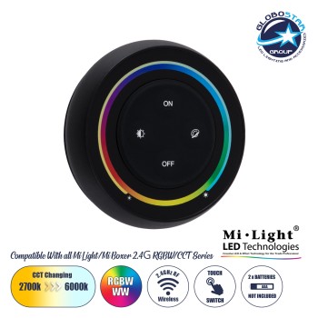 GLOBOSTAR® MiBOXER-S2-B 71434 Ασύρματο Χειριστήριο Αφής 4 Ζωνών RGBW+WW DC 3V(2 x AAA) IP20 - RF 2.4GHz - Μαύρο - Μ7 x Π7 x Υ2.5cm - 3 Χρόνια Εγγύηση
