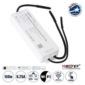 GloboStar® MiBOXER-WP1-P150V24 71438 DC Smart Wifi & RF 2.4Ghz & Push Dimming Power Supply Τροφοδοτικό SELV & Controller / Dimmer All in One AC100-240V σε DC 24V 1 x 6.25A 150W - Max 6.25A 150W - Αδιάβροχο IP67 Μ22.5 x Π7 x Υ3.5cm - 3 Years Wa