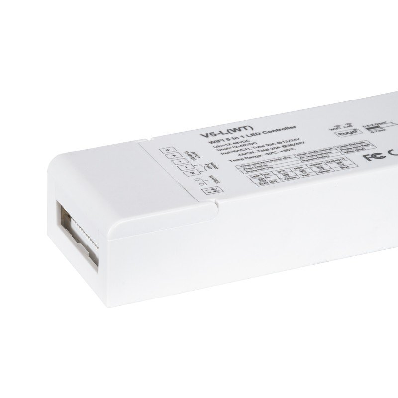 GLOBOSTAR® SKYDANCE-V5-L(WT) 71470 DC WiFi & RF 2.4Ghz & Push Dimmer / Controller με 5 x 6A 288W Κανάλια DC 12-48V 30A 1440W Max IP20 - WiFI & RF 2.4Ghz & Push Dimming - Μ18 x Π5.7 x Υ2.8cm - 5 Χρόνια Εγγύηση
