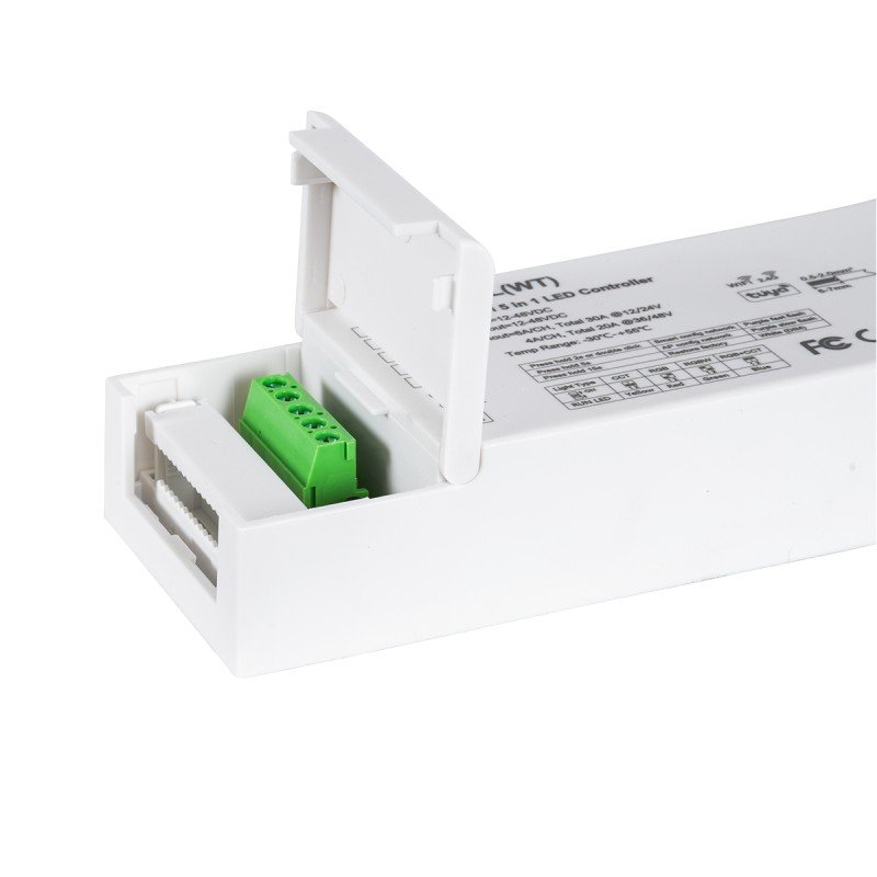 GLOBOSTAR® SKYDANCE-V5-L(WT) 71470 DC WiFi & RF 2.4Ghz & Push Dimmer / Controller με 5 x 6A 288W Κανάλια DC 12-48V 30A 1440W Max IP20 - WiFI & RF 2.4Ghz & Push Dimming - Μ18 x Π5.7 x Υ2.8cm - 5 Χρόνια Εγγύηση