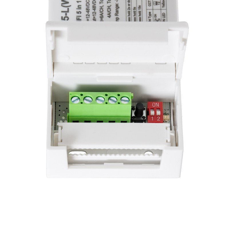GLOBOSTAR® SKYDANCE-V5-L(WT) 71470 DC WiFi & RF 2.4Ghz & Push Dimmer / Controller με 5 x 6A 288W Κανάλια DC 12-48V 30A 1440W Max IP20 - WiFI & RF 2.4Ghz & Push Dimming - Μ18 x Π5.7 x Υ2.8cm - 5 Χρόνια Εγγύηση