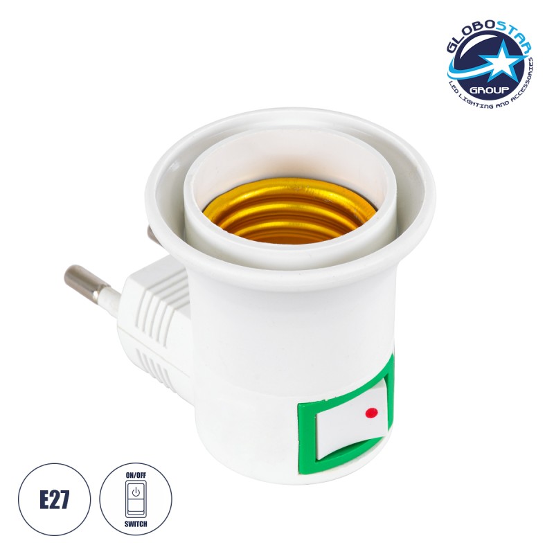 GLOBOSTAR® NIGHTLIGHT 78956 Φωτιστικό Νυκτός με Ντουί 1 x E27, Διακόπτη On/Off & Πρίζα Schuko AC 220-240V IP20 - Λευκό - Μ3.3 x Π6 x Υ5cm