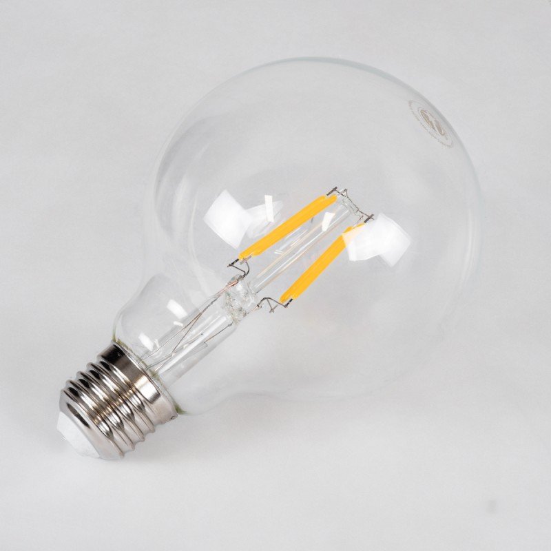 GLOBOSTAR® BUBBLE 99009 Λάμπα E27 G95 LED 4W 400lm 360° AC 220-240V IP20 Θερμό Λευκό 2700K - Long Filament Chip - Διάφανο - Μ9.5 x Π9.5 x Υ13.7cm - 3 Χρόνια Εγγύηση