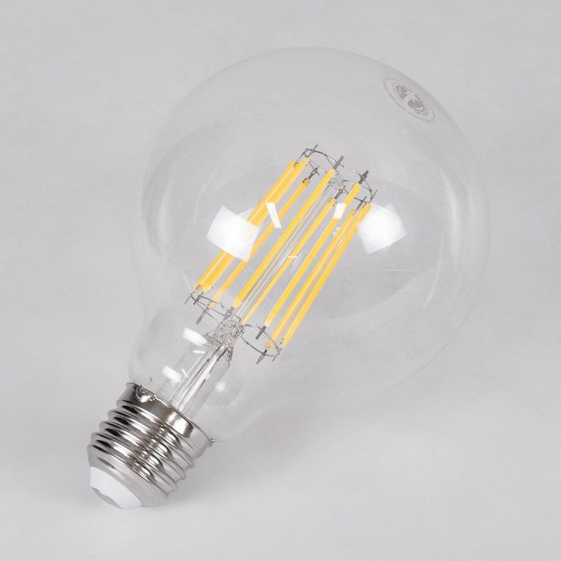 GLOBOSTAR® BUBBLE 99054 Λάμπα E27 G95 LED 12W 1320lm 360° AC 220-240V IP20 Φυσικό Λευκό 4000K Dimmable - Long Filament Chip - Διάφανο - Μ9.5 x Π9.5 x Υ13.5cm - 3 Χρόνια Εγγύηση