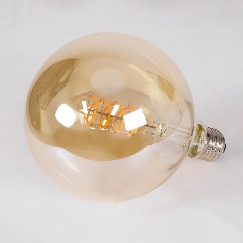 GLOBOSTAR® BUBBLE 99138 Λάμπα E27 G125 LED 4W 280lm 360° AC 220-240V IP20 Ultra Θερμό Λευκό 2200K Dimmable - Soft S Spiral Filament Chip - Μελί - Μ12.5 x Π12.5 x Υ18cm - 3 Χρόνια Εγγύηση