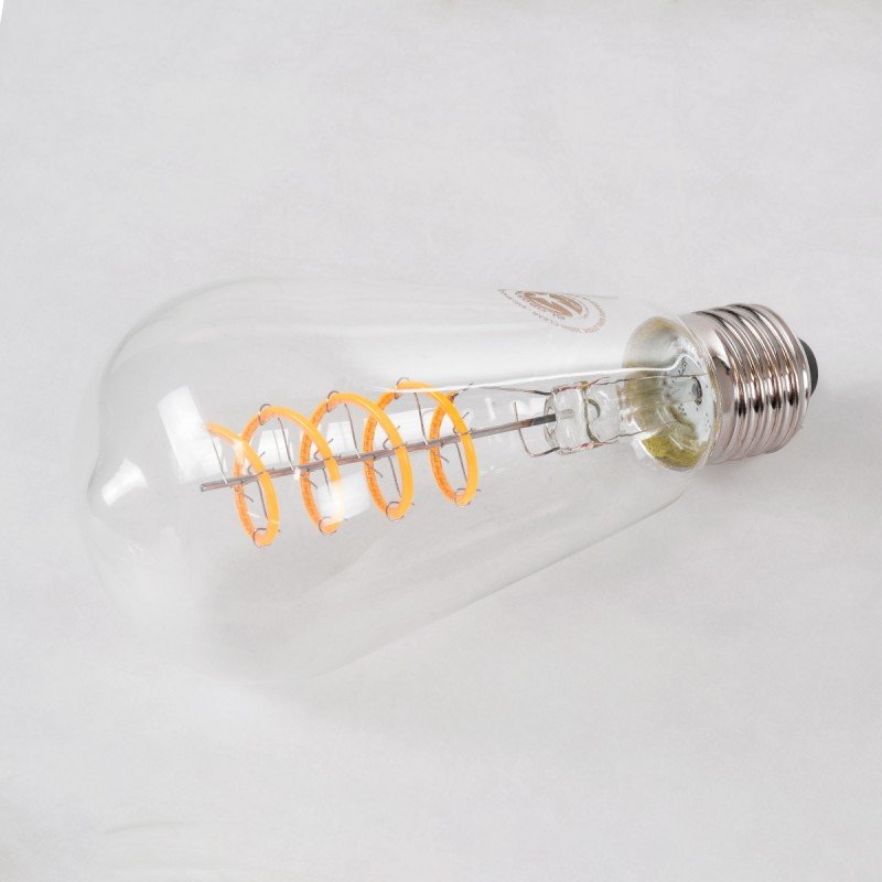 GLOBOSTAR® PEAR 99143 Λάμπα E27 ST64 LED 4W 300lm 360° AC 220-240V IP20 Θερμό Λευκό 2700K Dimmable - Soft S Spiral Filament Chip - Διάφανο - Μ6.4 x Π6.4 x Υ14cm - 3 Χρόνια Εγγύηση