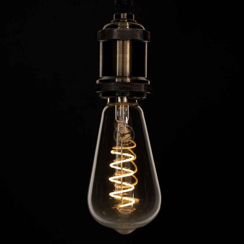 GLOBOSTAR® PEAR 99143 Λάμπα E27 ST64 LED 4W 300lm 360° AC 220-240V IP20 Θερμό Λευκό 2700K Dimmable - Soft S Spiral Filament Chip - Διάφανο - Μ6.4 x Π6.4 x Υ14cm - 3 Χρόνια Εγγύηση