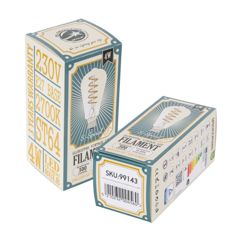 GLOBOSTAR® PEAR 99143 Λάμπα E27 ST64 LED 4W 300lm 360° AC 220-240V IP20 Θερμό Λευκό 2700K Dimmable - Soft S Spiral Filament Chip - Διάφανο - Μ6.4 x Π6.4 x Υ14cm - 3 Χρόνια Εγγύηση