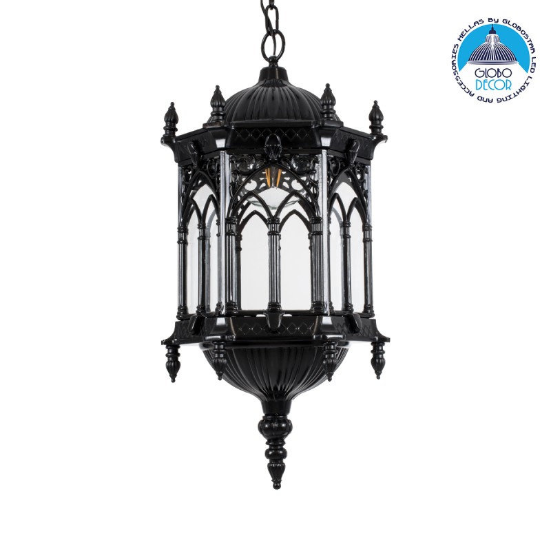 GLOBOSTAR® DARCY 00672 Vintage Κρεμαστό Φωτιστικό Οροφής με Ντουί 1 x E27 AC 220-240V IP20 - Μαύρο & Διάφανο - Μ35 x Π35 x Υ61cm