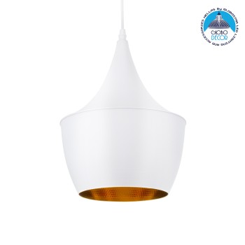GLOBOSTAR® SHANGHAI 01026-A Μοντέρνο Κρεμαστό Φωτιστικό Οροφής με Ντουί 1 x E27 AC 220-240V IP20 - Λευκό & Χρυσό - Μ24 x Π24 x Υ30cm