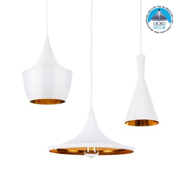 GLOBOSTAR® SHANGHAI 01026 Μοντέρνο Κρεμαστό Φωτιστικό Οροφής με Ντουί 3 x E27 AC 220-240V IP20 - Λευκό & Χρυσό - Μ79.5 x Π79.5 x Υ38cm - Σετ 3 Τεμαχίων