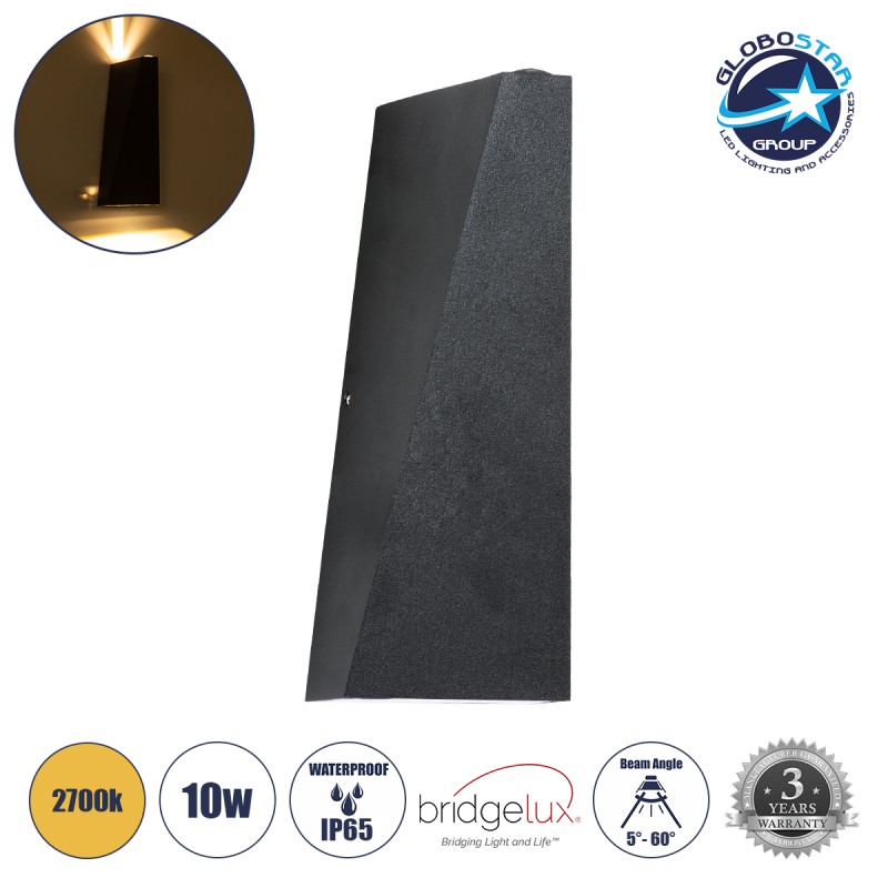 GLOBOSTAR® TRIANDE 60553 Μοντέρνο Φωτιστικό Τοίχου - Απλίκα LED 10W 1000lm 5°/60° AC 220-240V Αδιάβροχο IP65 Θερμό Λευκό 2700K - Bridgelux COB Chip & TÜV SÜD Driver - Μαύρο Ματ - Μ8.5 x Π8.5 x Υ20cm - 5 Χρόνια Εγγύηση GLOBOSTAR® TRIANDE 60553 Μοντέρνο Φωτιστικό Τοίχου - Απλίκα LED 10W 1000lm 5°/60° AC 220-240V Αδιάβροχο IP65 Θερμό Λευκό 2700K - Bridgelux COB Chip & TÜV SÜD Driver - Μαύρο Ματ - Μ8.5 x Π8.5 x Υ20cm - 5 Χρόνια Εγγύηση