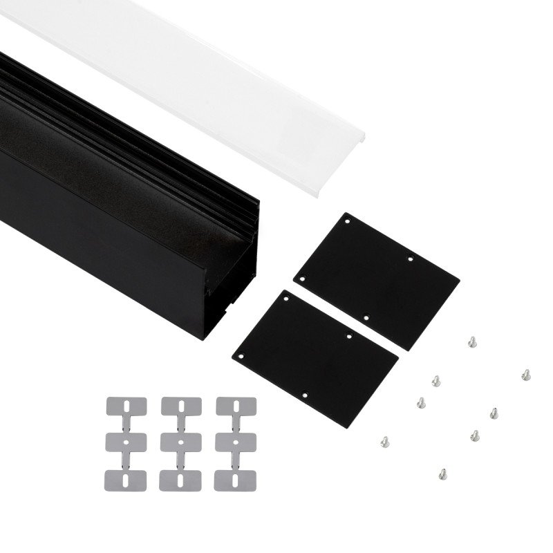 GLOBOSTAR® ALP-LINEAR VERTEX 70828-3M Επιφανειακό Προφίλ Αλουμινίου με Λευκό Γαλακτερό Πατητό Κάλυμμα για Ταινίες LED IP20 - Μαύρο & Λευκό - Μ300 x Π5 x Υ7cm