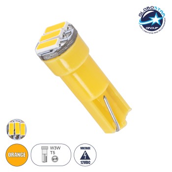 GloboStar® T5 81041 Λάμπα Αυτοκινήτου LED 3xSMD4014 0.9W 120lm 120° DC 12-16V IP20 Φ0.6 x Υ1.8cm Πορτοκαλί