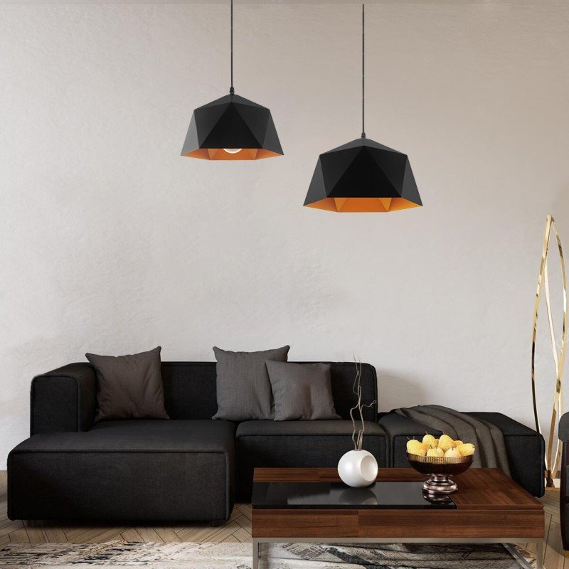 GLOBOSTAR® HEXAGON 01195 Μοντέρνο Κρεμαστό Φωτιστικό Οροφής με Ντουί 1 x E27 AC 220-240V IP20 - Μαύρο & Χρυσό - Μ45 x Π45 x Υ28cm