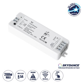 GLOBOSTAR® SKYDANCE-V1 71567 DC RF 2.4Ghz & Push Dimmer / Controller με 1 x 8A 288W Κανάλι DC 5-36V 8A 288W Max IP20 - RF 2.4Ghz & Push Dimming - Μ10 x Π3.5 x Υ2cm - 5 Χρόνια Εγγύηση