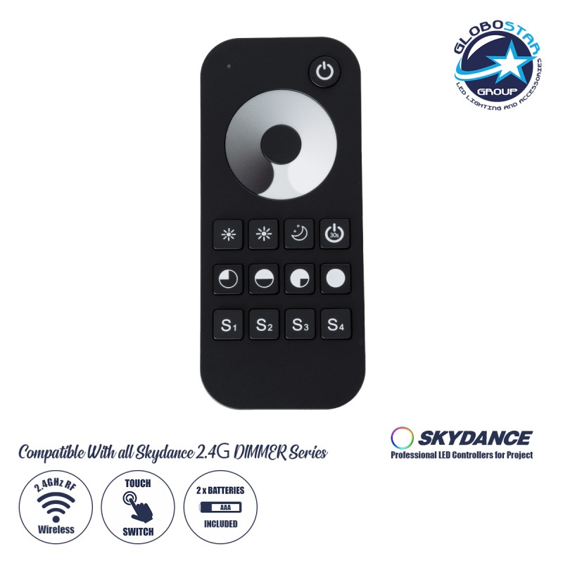 GLOBOSTAR® SKYDANCE-RT1 71569 RF Ασύρματο Χειριστήριο Αφής 1 Group για όλα τα Μονόχρωμα SKYDANCE Controller - DC 3V 2 x AAA IP20 - RF2.4Ghz - Μ12.2 x Π5.3 x Υ1.7cm - 5 Χρόνια Εγγύηση
