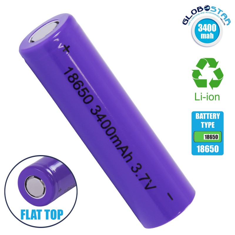 GLOBOSTAR® BATTERY 79097 Ανταλλακτική Επαναφορτιζόμενη Μπαταρία Li-ion 3.7V 12.6Wh 18650 3400mAh με Overcharge / Discharge Προστασία - Μ6.7 x Π1.8 x Υ1.7cm - 1 Χρόνο Εγγύηση