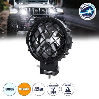 GloboStar® 85438 Vehicle & JEEP Work Lights - Φώτα Εργασίας για Οχήματα και JEEP με X Light DRL & Φλας LED High Power 45W DC 9-36V Αδιάβροχo IP67 Πορτοκαλί & Ψυχρό Λευκό 6000K M17 x Π8 x Υ21cm