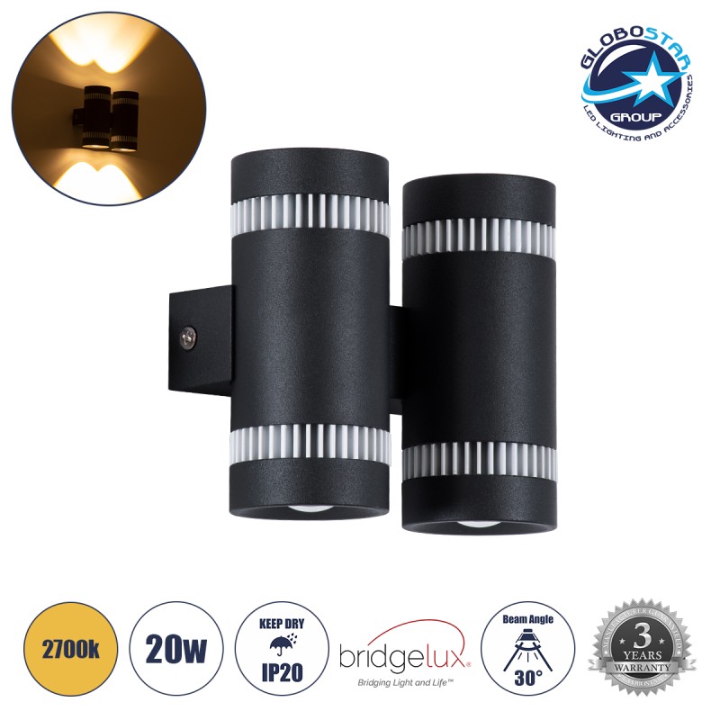 GLOBOSTAR® CANNONAL 60580 Μοντέρνο Φωτιστικό Τοίχου - Απλίκα LED 20W 2300lm 30° AC 220-240V IP20 Θερμό Λευκό 2700K - Bridgelux COB Chip & TÜV SÜD Driver - Μαύρο Ματ & Λευκό Ματ - Μ12 x Π6.5 x Υ11cm - 3 Χρόνια Εγγύηση