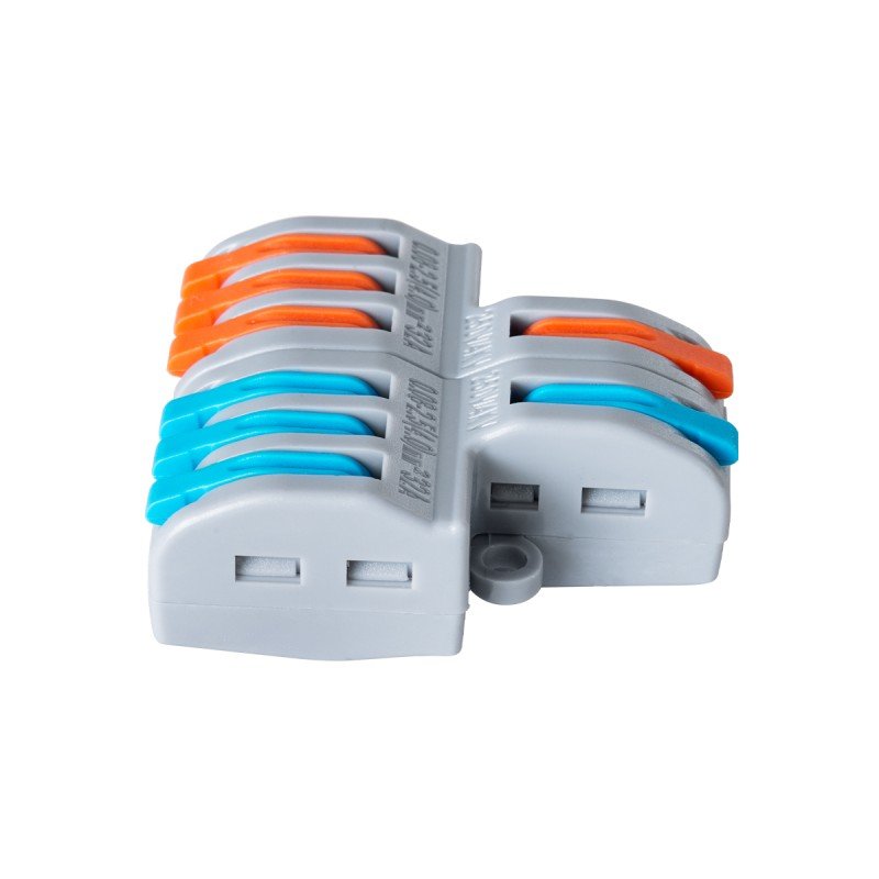 GLOBOSTAR® FAST-CONNECT 69914 Κλέμα Ταχείας Σύνδεσης & Διακλάδωσης Καλωδίων - 2 x Είσοδοι & 6 x Έξοδοι με Συμβατή Διατομή Καλωδίων 0.08mm² έως 2.5mm² - 250V/4KV 32A Max IP20 - Γκρι με Πορτοκαλί & Μπλε - Μ3.6 x Π4 x Υ1.5cm - Πακέτο 5 Τεμαχίων