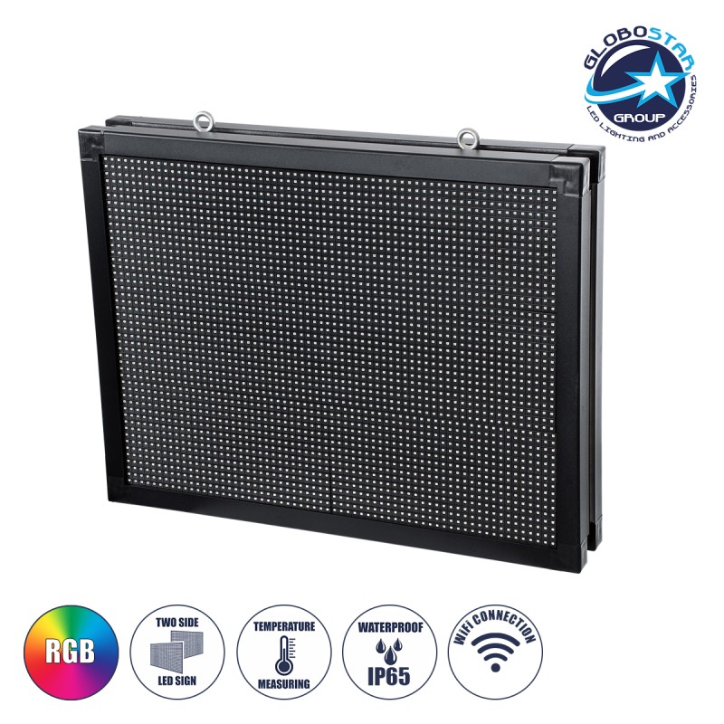 GLOBOSTAR® DISPLAY 90289 Κυλιόμενη Ψηφιακή Επιγραφή 64x48cm P10 Διπλής Όψης LED AC 220-240V Αδιάβροχο IP65 RGB - WiFi Control μέσω FK APP - Αισθητήρας Θερμοκρασίας & Υγρασίας - Μ70 x Π11 x Υ54.5cm - 2 Χρόνια Εγγύηση