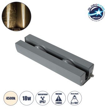 GLOBOSTAR® WINDOWARTE 90720 Φωτιστικό Ανάδειξης Παραθύρων LED 18W 1710lm 8°x180° DC 24V Αδιάβροχο IP67 Φυσικό Λευκό 4500K Dimmable - CREE XPE Chip - Γκρι Ανθρακί - Μ25 x Π7 x Υ4.5cm - 3 Χρόνια Εγγύηση