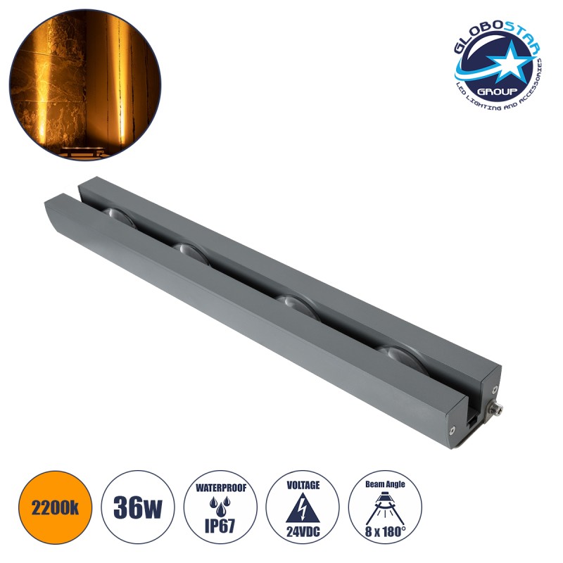 GLOBOSTAR® WINDOWARTE 90722 Φωτιστικό Ανάδειξης Παραθύρων LED 36W 3060lm 8°x180° DC 24V Αδιάβροχο IP67 Ultra Θερμό Λευκό 2200K Dimmable - CREE XPE Chip - Γκρι Ανθρακί - Μ25 x Π7 x Υ4.5cm - 3 Χρόνια Εγγύηση