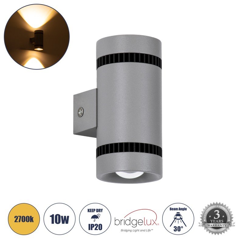 GLOBOSTAR® CANNONAL 60576 Μοντέρνο Φωτιστικό Τοίχου - Απλίκα LED 10W 1150lm 30° AC 220-240V IP20 Θερμό Λευκό 2700K - Bridgelux COB Chip & TÜV SÜD Driver - Μαύρο Ματ & Γκρι Ανθρακί Ματ - Μ5 x Π6.5 x Υ11cm - 3 Χρόνια Εγγύηση