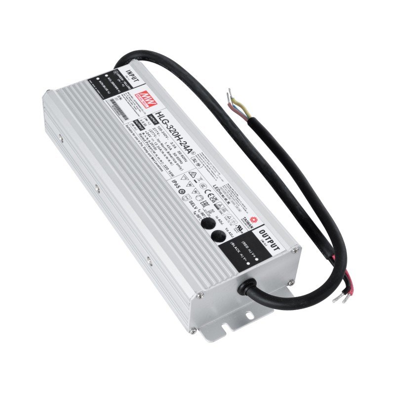 GLOBOSTAR® MEANWELL-HLG320H-24A 90794 Τροφοδοτικό/Μετασχηματιστής SELV 320W 13.3A DC24V Αδιάβροχο IP65 - AC 220-240V σε DC 24V / Ρυθμιζόμενο από DC 21V έως DC 26V - Μ25.2 x Π9 x Υ4.38cm - 3 Χρόνια Εγγύηση