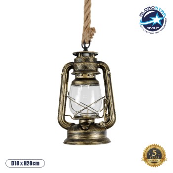 GLOBOSTAR® BARBAROSSA 01705 Vintage Κρεμαστό Φωτιστικό Οροφής με Ντουί 1 x E27 AC 220-240V IP20 - Μπρούτζινο - Μ18 x Π18 x Υ28cm