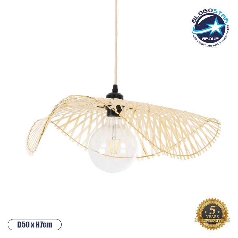 GLOBOSTAR® MELEMELE 01840 Boho Κρεμαστό Φωτιστικό Οροφής με Ντουί 1 x E27 AC 220-240V IP20 - Μπεζ - Μ50 x Π50 x Υ7cm