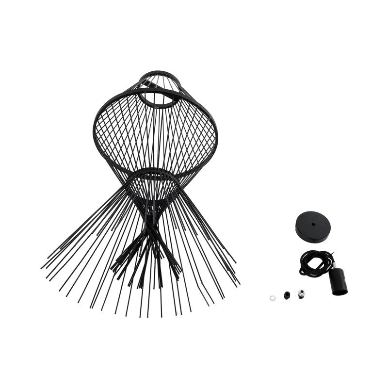 GLOBOSTAR® YOSHI 01929 Boho Κρεμαστό Φωτιστικό Οροφής με Ντουί 1 x E27 AC 220-240V IP20 - Μαύρο - Μ35 x Π35 x Υ60cm