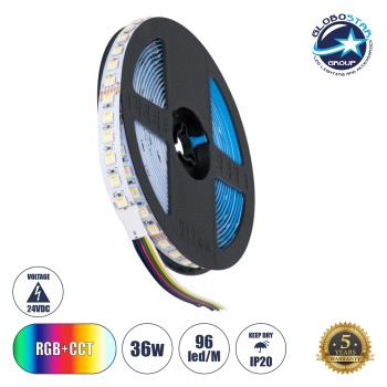 GLOBOSTAR® PRISMA 70264 Ταινία LED 36W/m 3600lm/m 120° DC 24V IP20 96 x SMD5050 Chip/m Πολύχρωμο RGBW+WW Dimmable - Sanan SMD Chip - Μ500 x Π1.2 x Υ0.2cm - Ρολό 5 Μέτρων - 5 Χρόνια Εγγύηση