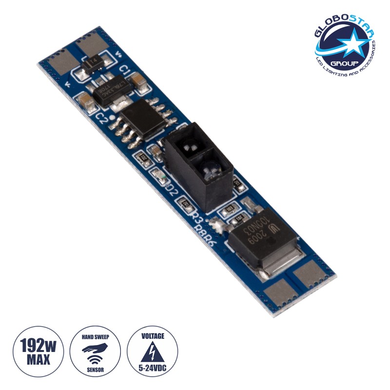 GLOBOSTAR® SENSORA 70698 Ανιχνευτής / Αισθητήρας Κίνησης Χεριού Ειδικός για Προφίλ Αλουμινίου DC 5-24V 6A 144W Max IP20 - Μ4.9 x Π1 x Υ0.7cm - 2 Χρόνια Εγγύηση