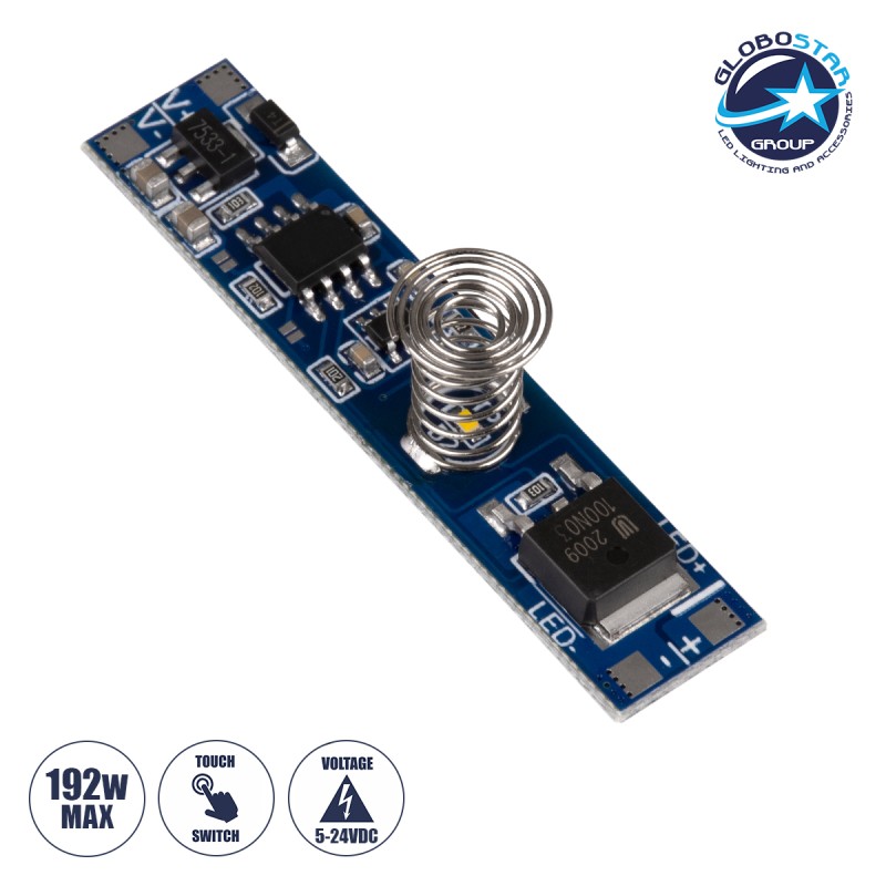 GLOBOSTAR® SENSORA 70699 Ανιχνευτής / Αισθητήρας Αφής Ειδικός για Προφίλ Αλουμινίου DC 5-24V 8A 192W Max IP20 - Μ4.9 x Π1 x Υ1cm - 2 Χρόνια Εγγύηση