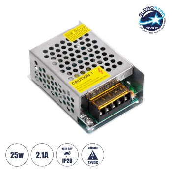 GLOBOSTAR® LUMIVOLT 73032 Τροφοδοτικό/Μετασχηματιστής PELV 25W 2.1A DC 12V IP20 - AC 220-240V σε DC 12V / Ρυθμιζόμενo από DC 10.8V έως DC 13.2V - Μ8.7 x Π5.8 x Υ3.4cm - 3 Χρόνια Εγγύηση