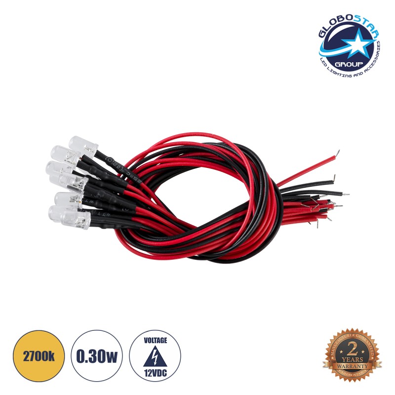 GLOBOSTAR® DIODECHIP 73731 Δίοδος LED 0.3W 24lm 90° DC 12V Αδιάβροχο IP65 Θερμό Λευκό 2700K Dimmable - Μ0.5 x Π0.5 x Υ20cm - Πακέτο 10 Τεμαχίων - 2 Χρόνια Εγγύηση